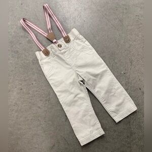 Cat and Jack Khaki Pants with Pink & White Suspenders 12 M. Easter. Wedding.